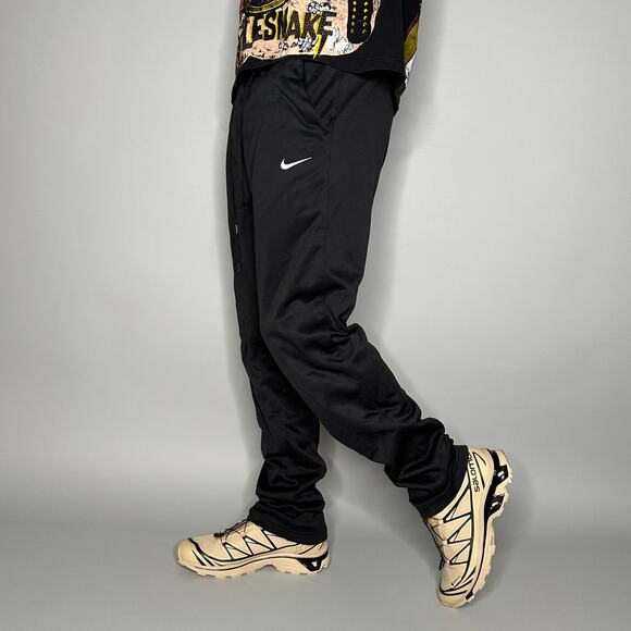 Nike Sweatpants Black Polyester Joggers White Swoosh Therma Fit